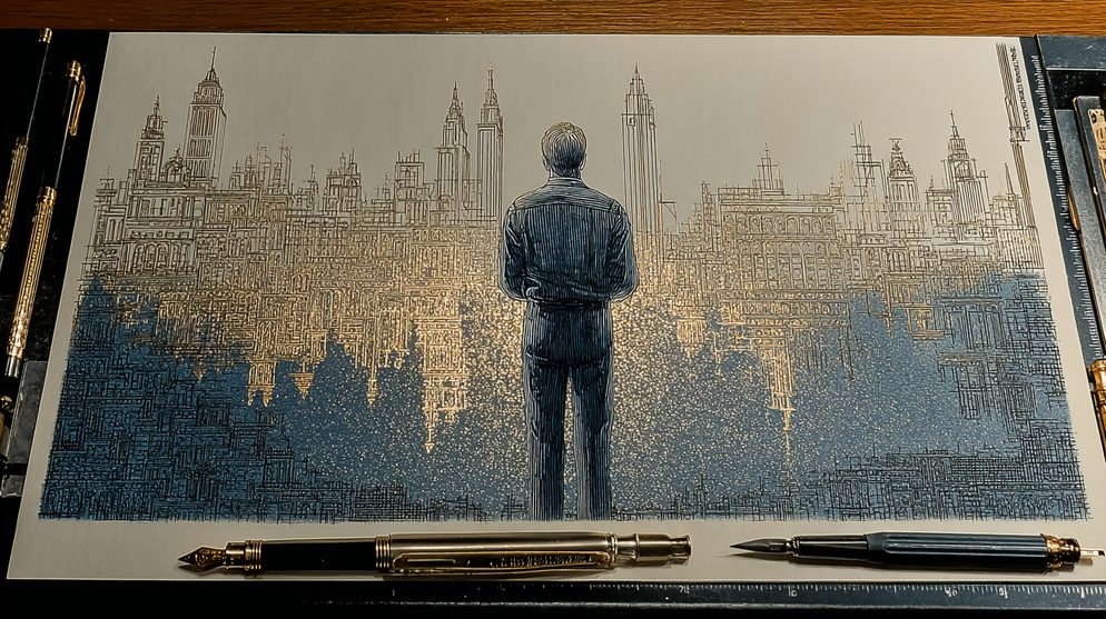 Illustration: An architect standing before a completely blank canvas.