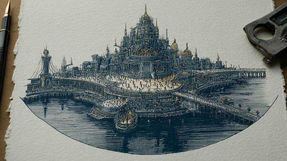 Illustration: A breathtaking aerial view of an impossible landscape.