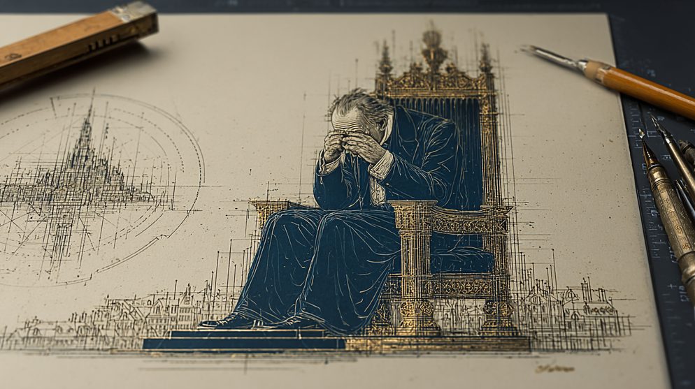 Illustration: A CEO figure sitting alone at midnight.