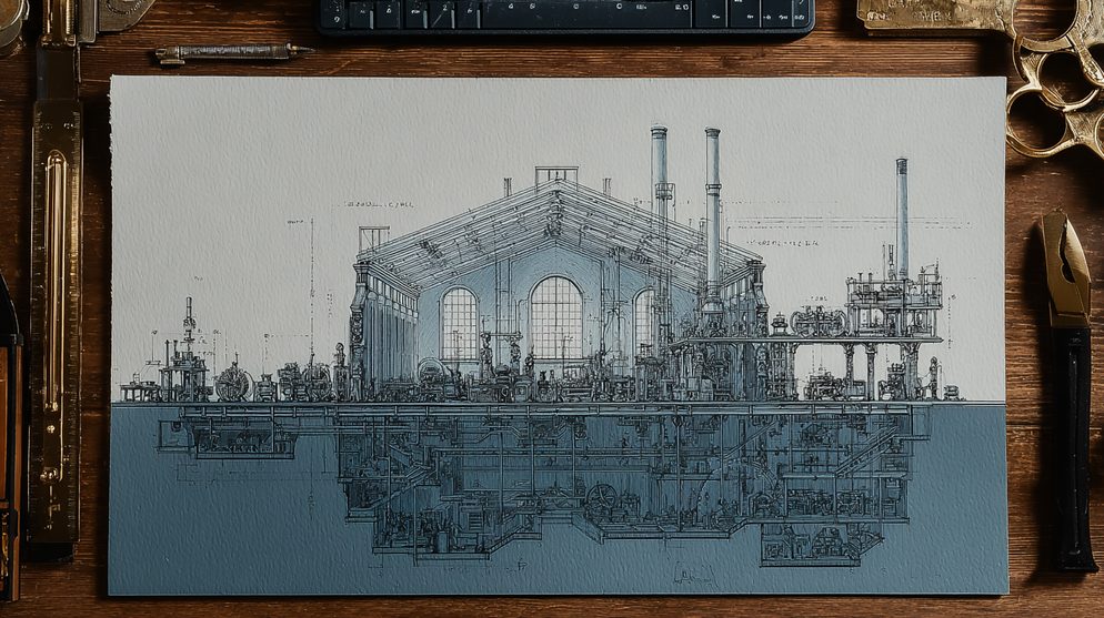 Illustration: A cross-section time-lapse showing the same factory.