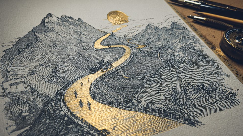 Illustration: A dramatic fork in the road where two paths diverge.