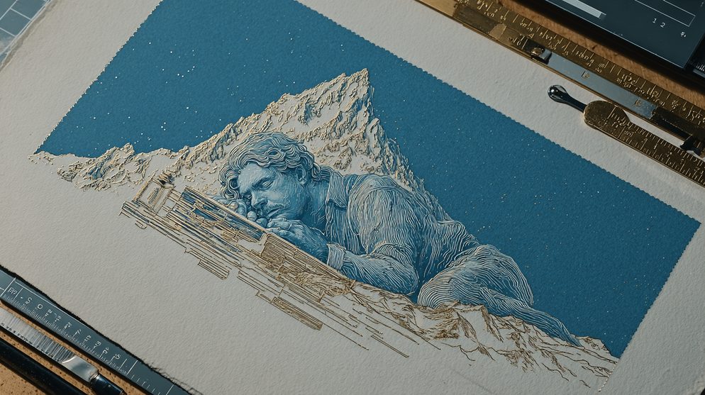 Illustration: A dramatic split scene, an exhausted figure on one side.