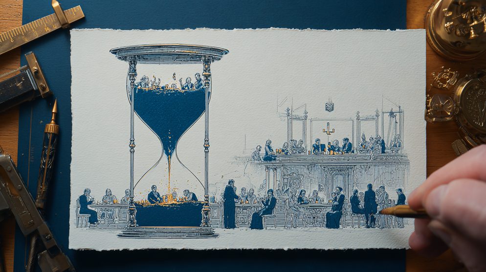 Illustration: A giant hourglass filled with AI systems.
