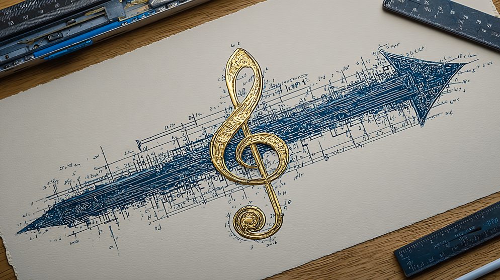 Illustration: A golden musical note suspended in space, not rushing anywhere.