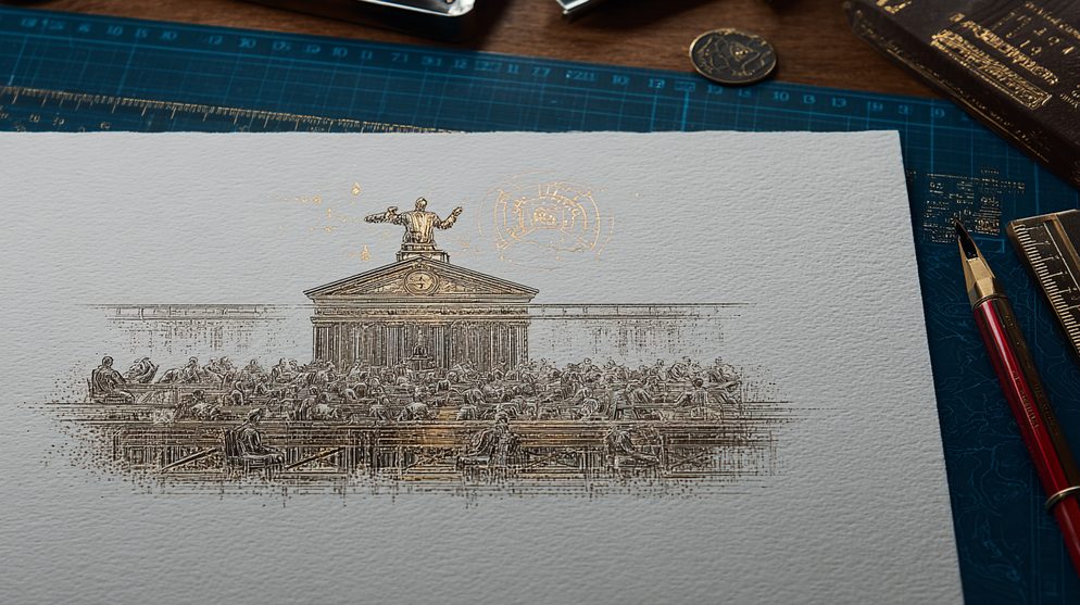 Illustration: An infinite library where thousands of genius scholars work.