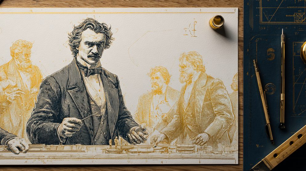 Illustration: A leader figure with six small luminous specialists.