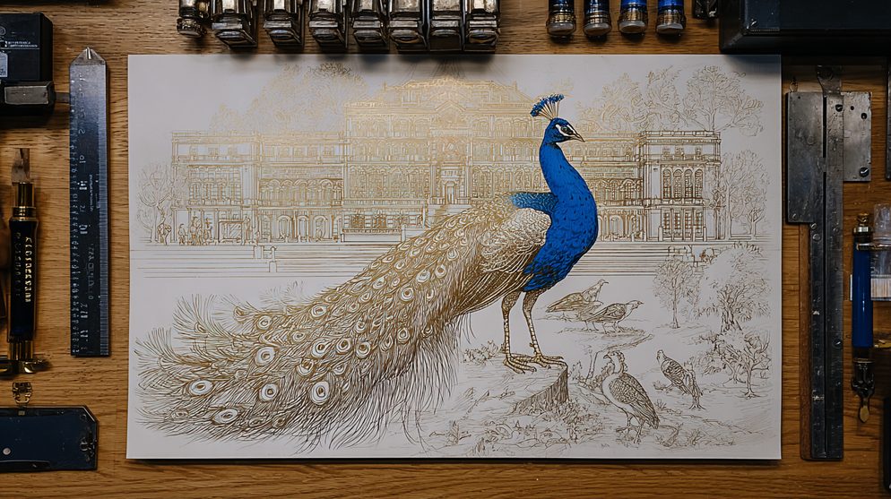 Illustration: A magnificent peacock with an enormous glorious tail.
