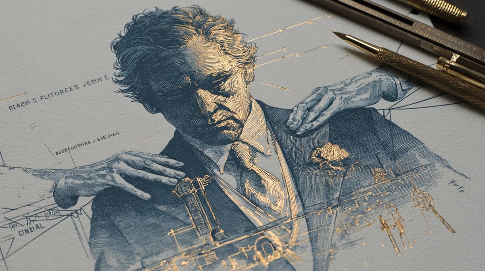 Illustration: A male CEO at a boardroom table with his deep blue shadow.