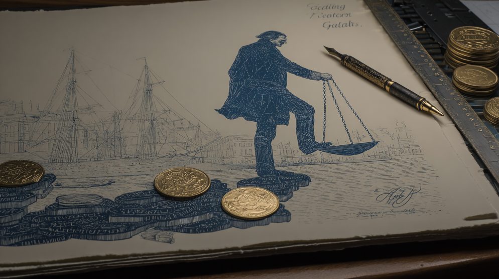 Illustration: A male figure trying to step toward a golden horizon.