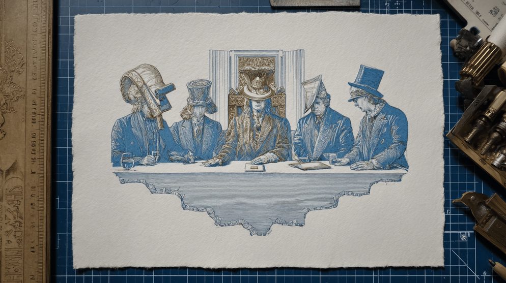 Illustration: Seven executives seated around a boardroom table.
