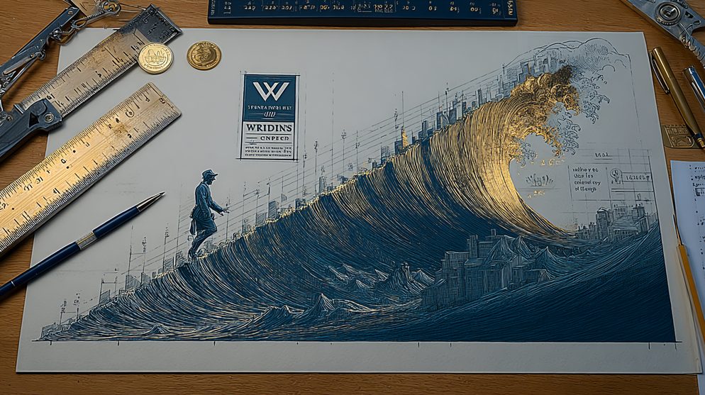 Illustration: A steep exponential curve rising sharply, a figure standing below.