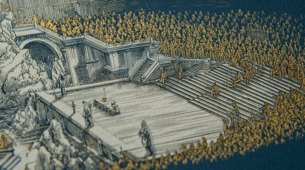 Illustration: A vast auditorium where nearly everyone asks questions.