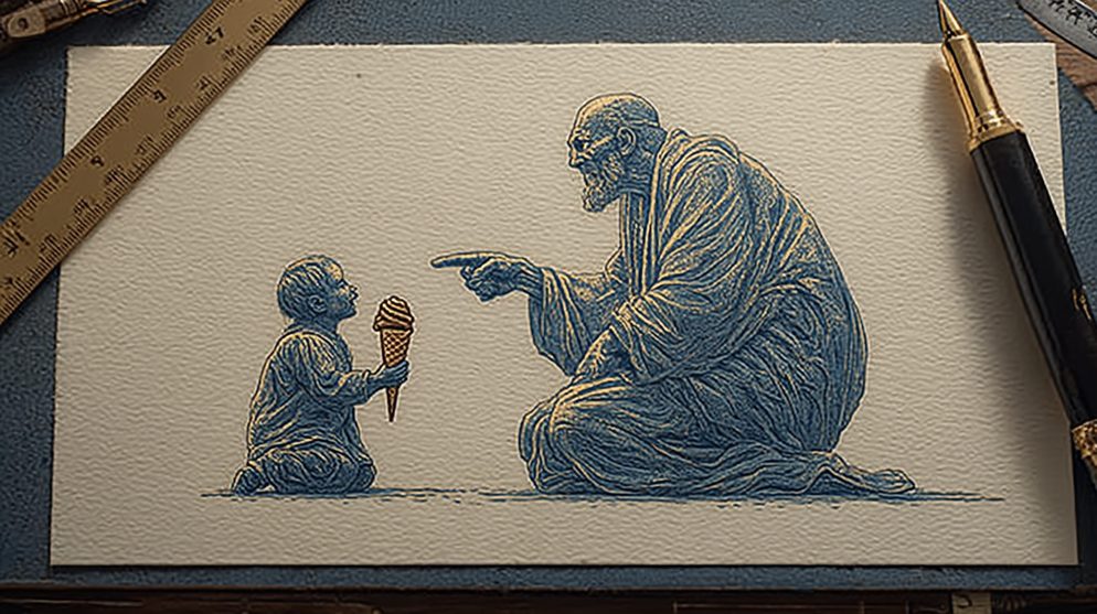 Illustration: A wise parent kneeling to eye level with a child.